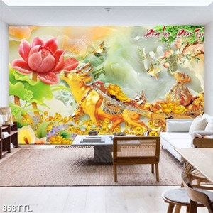 Tranh tài lộc giả ngọc trâu kéo xe tiền vàng chất lượng cao