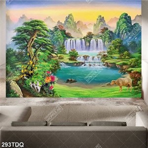 Tranh sơn thuỷ thác nước hùng vĩ file psd