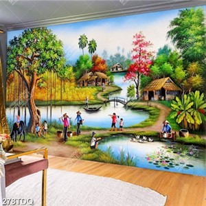 Tranh những cô thôn nữ bên cây đa đầu làng in kính