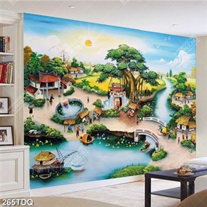 Tranh làng quê sớm mai bình yên chất lượng cao