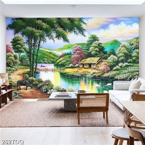 Tranh chú bé chăn trâu bên luỹ tre xanh bình yên