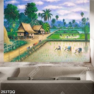 Tranh đồng quê Việt Nam bình yên in uv