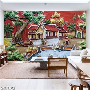 Tranh trang trí tường giếng cổ bên cây đa đẹp nhất