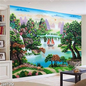 Tranh dán tường phong cảnh thác nước và núi rừng in uv