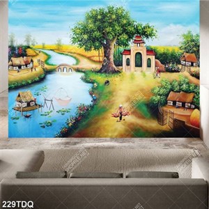 Tranh đồng quê ngôi làng nhỏ bình yên