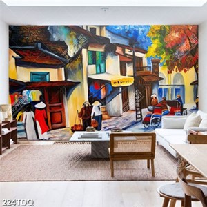 Tranh decor tường khu phố cổ khổ ngang