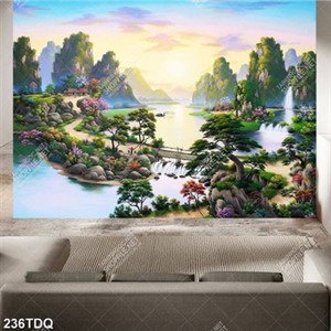 Tranh con đường làng bên dòng sông thơ mộng