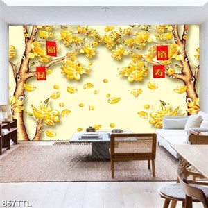 Tranh trang trí phòng khách hoa mộc lan dáp vàng chất lượng cao