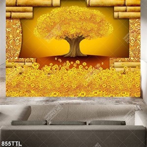 Tranh gắn tường cây kim tiền trên núi vàng nghệ thuật