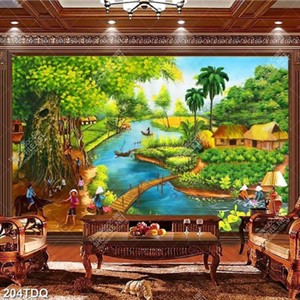 Tranh làng quê những đứa trẻ nô đùa bên cây cổ thụ đẹp nhất