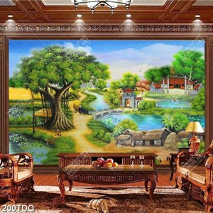 Tranh đồng quê ngôi nhà mái lá bên dòng sông bình yên