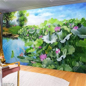 Tranh sơn dầu hồ sen và cá chép in uv