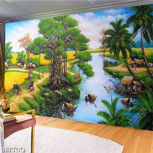 Tranh phong cảnh sông nước đồng quê in uv
