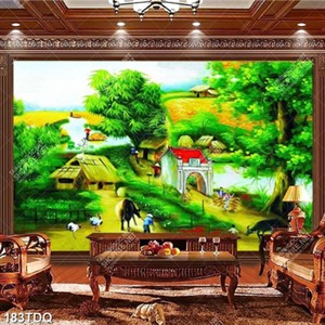 Tranh sơn dầu làng quê bình yên file psd