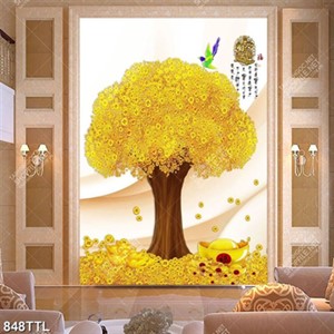 Tranh tài lộc cây kim tiền gắn tường in kính