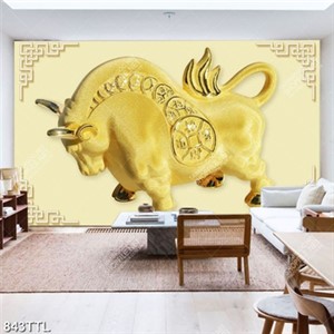Tranh dán tường trâu vàng đẹp nhất in kính