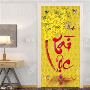 Tranh tài lộc cành mai vàng khổ dọc đẹp nhất in uv