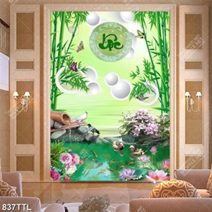 Tranh tài lộc cá chép và hoa sen khổ dọc in uv