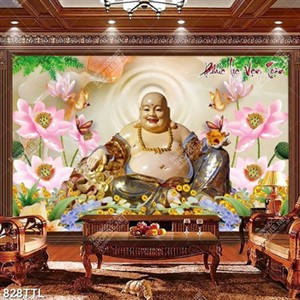 Tranh tài lộc hoa sen và Phật Di Lặc file psd