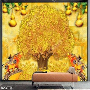Tranh trang trí tường quả bầu vàng trên cây kim tiền chất lượng cao
