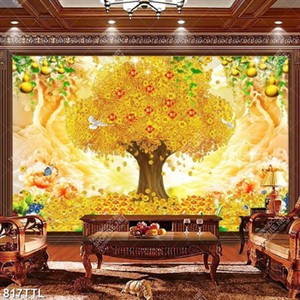 Tranh tài lộc cây tiền vàng trên nền giả ngọc chất lượng cao