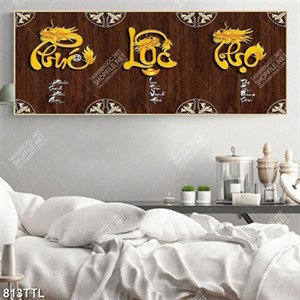 Tranh thư pháp phúc lộc thọ hoá rồng trên nền gỗ đẹp nhất