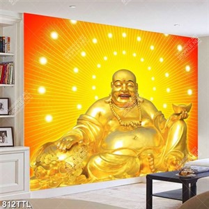 Tranh gắn tường Phật Di Lặc vàng in uv