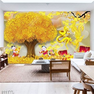 Tranh kim tiền long phụng sum vầy decor phòng khách đẹp nhất