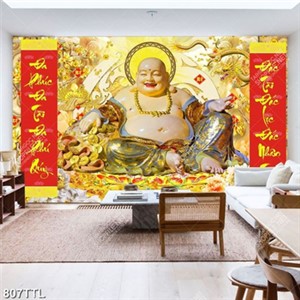 Tranh Phật Di Lặc bên rồng phụng đẹp nhất decor tường