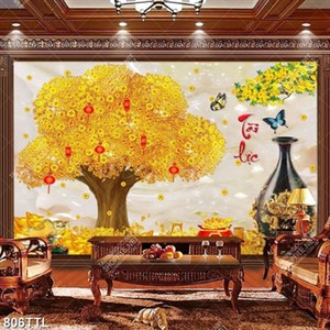 Tranh gắn tường cây kim tiền trên nền giả ngọc đẹp nhất