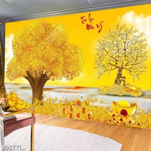 Tranh kim tiền tài lộc như ý trang trí phòng khách chất lượng cao