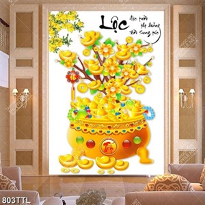 Tranh decor tường cây mai bằng vàng file gốc