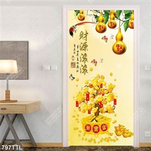Tranh tài lộc quả bầu vàng trên cây tiền vàng khổ dọc trang trí nội thất
