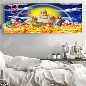 Tranh gắn tường Phật Di Lặc khổ ngang trang trí nội thất
