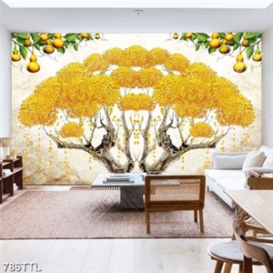 Tranh tài lộc cây tiền vàng in kính