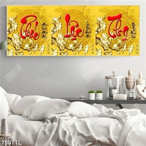 Tranh thư pháp phúc lộc thọ và hoa mộc lan trắng đẹp trang trí nội thất