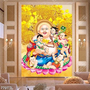 Tranh tài lộc trang trí ngày tết Phật Di Lặc và tiểu linh đồng đẹp nhất