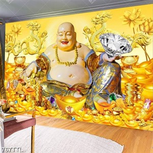 Tranh giả ngọc Phật Di Lặc trên núi vàng in uv