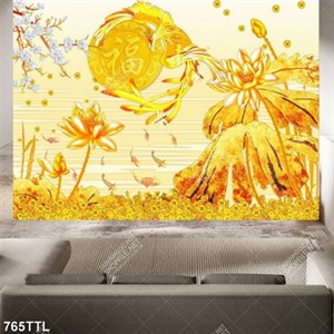 Tranh kim tiền hoa sen và cá chép chất lượng cao