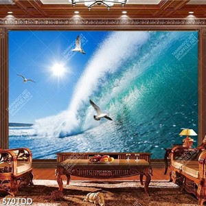 Tranh chim hải âu và sóng biển xanh ngắt