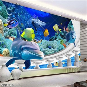 Tranh 3D hang động san hô và cá heo