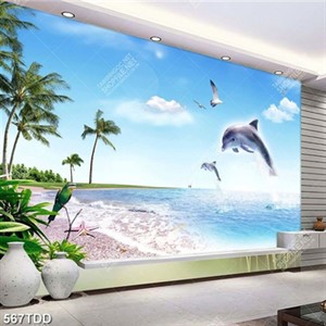 Tranh psd đôi cá heo nhảy múa trên mặt biển