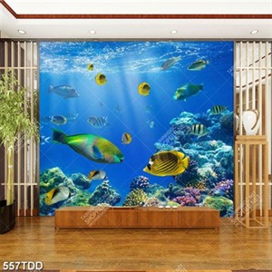 Tranh hang động san hô và đàn cá dưới đáy đại dương