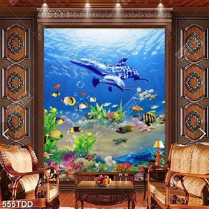 Tranh đôi cá heo dưới biển trang trí tường nghê thuật
