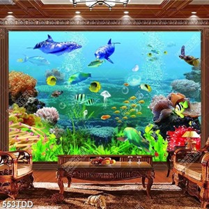 Tranh đàn cá và hàng san hô xanh psd