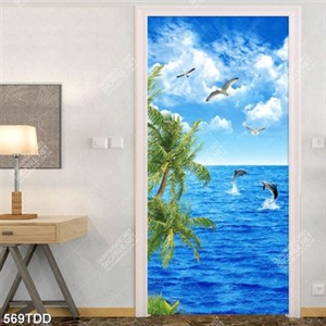 Tranh chim hải âu, cá heo và đại dương xanh psd