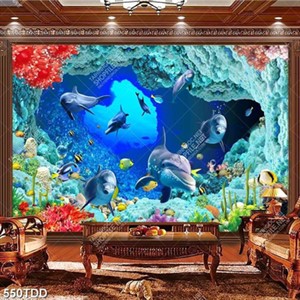 Tranh psd hang động và đàn cá heo chất lượng cao