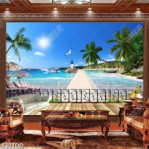 Tranh cây cầu tre bắc qua đảo xanh psd