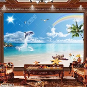 Tranh cá heo trên mặt nước biển file psd chất lượng cao