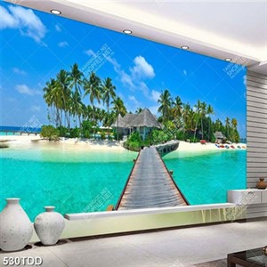 Tranh chất lượng cao hòn đảo và cây cầu gỗ psd